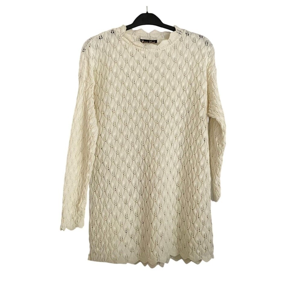 Vintage Dana Scott Sweater Knit Womens Size L Long Sleeve Round Neck Ivory
